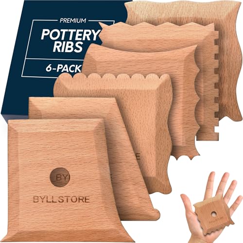 Byllstore Pottery Ribs & Trimming Tools | 2 Foot Shaper Tools | 4 Clay Texture Ribs | Solid Beech Wood | Several Pack Options (6-Pack) - color: 6 Pack | Pottery Ribs