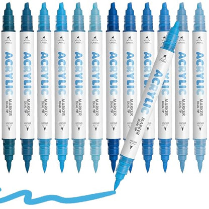 Blue Acrylic Paint Pens, Water Based 12 Colors Dual Tip - color: Blue Series