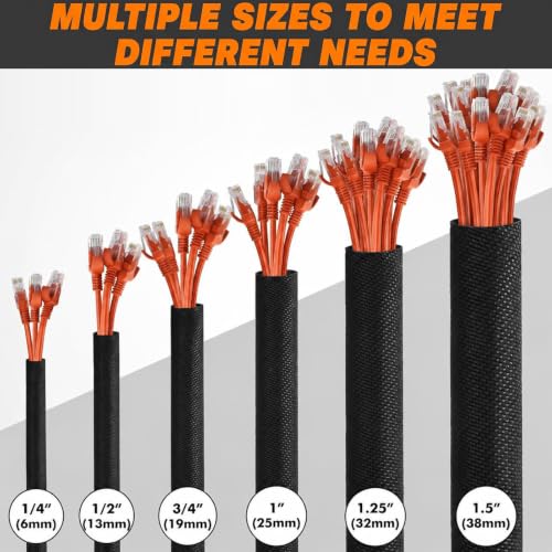 Split Braided Sleeve Cable Management Wire Loom Cord Covers for High-Temperature Automotive Harness and Home Cable Management, 18ft - 3/8 inch Self-Wrapping Tubing Cord Protector - size: 3/8"-18 Feet