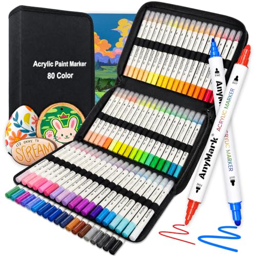 AnyMark 80 Colors Acrylic Paint Markers Dot & Fine Paint Pens - color: 80
