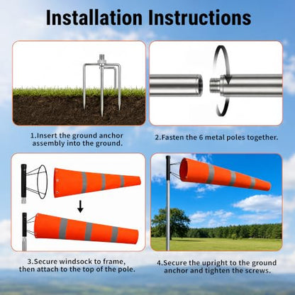 Tredre Airport Windsock Pole Kit with Swivel, 2 Wind Socks 8 x 36 in