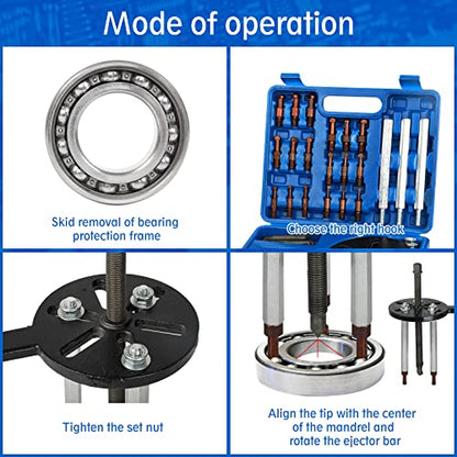 21 in1 Bearing Puller, Bearing Puller Set, Inner Hole Three-Jaw Puller, with Curved Hook and Red Steel Collet Multifunctional Bearing Removal Tool, with Heavy Duty Portable Storage Case Blue - size: 21in1-puller