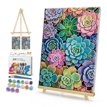 HeeBenor Framed Paint by Numbers Kit for Adults, Succulent, 8x12 Inch - color: Succulent 023