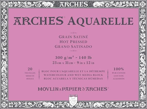 Arches Watercolor Paper Block 140 lb. Hot Press 9x12"