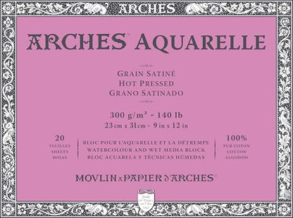 Arches Watercolor Paper Block 140 lb. Hot Press 9x12"