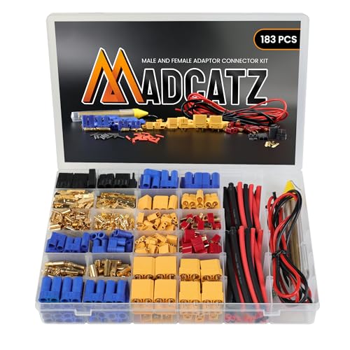 183 Pcs MADCATZ T-Plug, EC3/EC5, XT30/60/90 Male & Female Connector Adapters with 14awg Silicone Wire and Heat Shrink Tubing for RC ESC Lipo Battery Motor Accessories - color: 183pcs (T-plug, XT30, XT60, XT90, EC3, EC5)