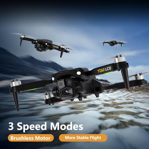 Toladrone TD12LCD Drone with LCD Screen Remote Control Brushless Motor WiFi Real-time Transmission Drones for Adults Drone with Camera Foldable Quadcopter for Beginners