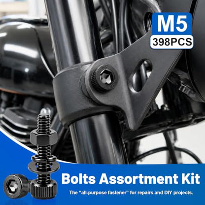 398PCS M5 Socket Head Cap Bolts Kit with Nuts, Flat & Spring Washers - size: G12.9 M5 398PCS
