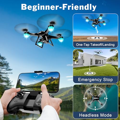 Drone with 1080P Camera, Remote Control Quadcopter with Gesture Selfie, Altitude Hold, One Key Start, 3D Flips, 2 Batteries, Black