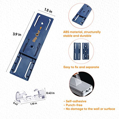 10-Pack Adhesive Punch-Free Socket Holder, Self Adhesive Desktop Socket Fixer, Power Strip Holder Wall Mount with 20 Pcs Cable Organizer Clips, Suitable for WiFi Routers, Remote Controls