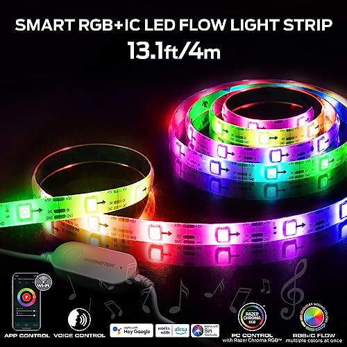 XTREME Monster 13.1ft Sound Reactive Multi-Color Color Flow LED Light Strip, Smart App & Voice Control, Easy Assembly