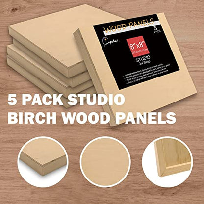 Cupohus 8'' x 8'' 5 Packs Unfinished Wood Canvas Panels for Painting - size: 8" x 8"