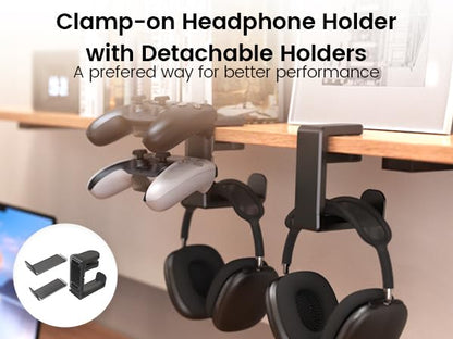 EURPMASK 3-in-1 Rotating Headphone Stand w/2 Detachable Controller Holders - color: Gaming Combo Black 1 Pack