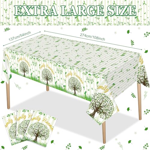 WovWeave 3 Pcs Family Reunion Tablecloths, 54 x 108 Inch, Green Tree Print