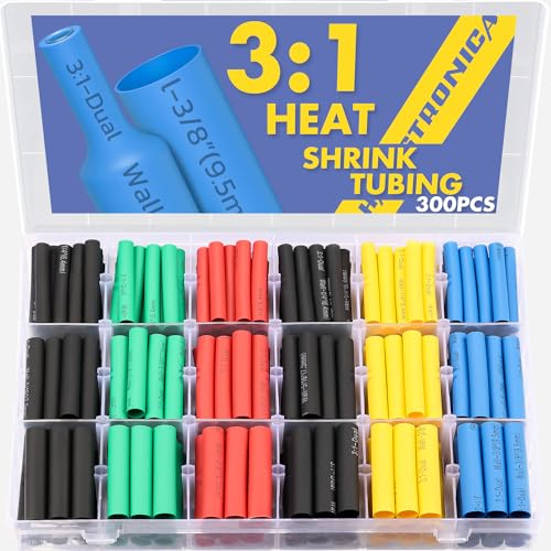 haisstronica 300PCS 3:1 Heat Shrink Tubing Kit 3 Sizes 6 Colors - color: Multicolored, size: 300PCS