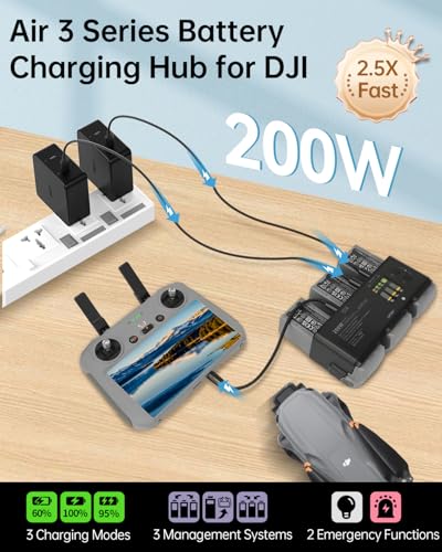 LKTOP 200W Air 3/Air 3S Parallel Charging Hub for DJI/Specta Air 3 Series - color: Black, style: Hub