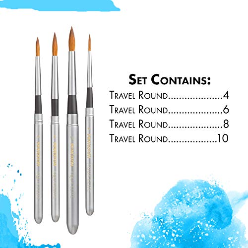 Princeton Aqua Elite, Series 4850, Synthetic Kolinsky Watercolor Paint Brush, Travel Set of 4 - size: Set of 4