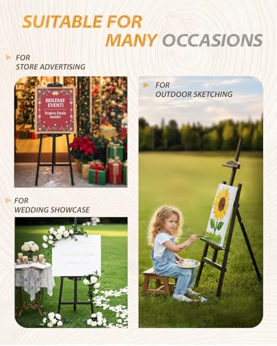 Pine Wood A-Frame Art Easel Stand, Foldable Wooden Easel for Painting,Black - style: Black