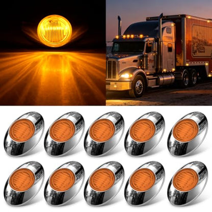 Nilight 3" Oval LED Trailer Marker Light, Chrome Bezel Amber Lens - color: Amber 3" 10Pcs