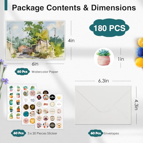 KOVIEDE 60 Pack Blank Watercolor Cards with Envelopes 4 x 6 Inch - size: 4x6" Cards*60