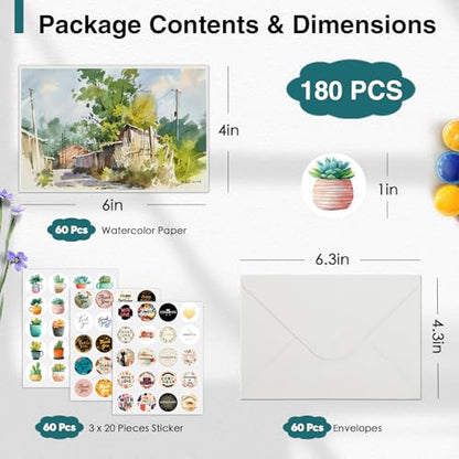 KOVIEDE 60 Pack Blank Watercolor Cards with Envelopes 4 x 6 Inch - size: 4x6" Cards*60