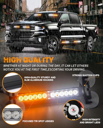 XRIDONSEN 2x 10.7 inch Strobe Light Bar 24 LED Amber White Emergency Lights - color: Amber/White