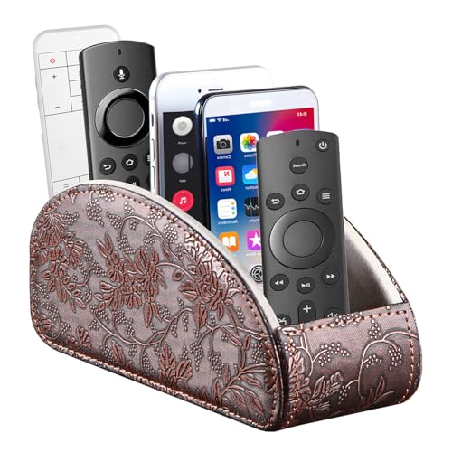 All-in-One TV Remote Holder/Caddy for Remote Conrtols with 5 Compartments - color: Antique Flower, size: Large
