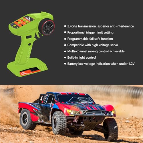 RC Remote Control 4CH 2.4G Transmitter with Receiver and Lanyard for RC Car Crawler Boat, Green - color: Green