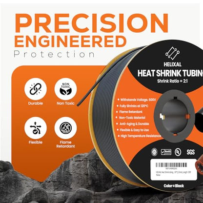 1/8" 3.2mm HELIXAL 2:1 Heat Shrink Tubing 120ft Spool with Airtight Seal - size: 1/8" - 120ft