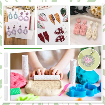 PH PandaHall 3 Styles Polymer Clay Texture Roller Embossing Pottery Texture Rollers Leaf Pattern Clay Roller Pottery Tools for Earrings Making DIY Jewelry Craft, Great Work with Polymer Clay Cutters