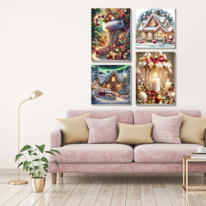 4 pack Christmas Paint by Numbers Kit for Adults Beginner with framed - color: Paint by Number-4pack-12
