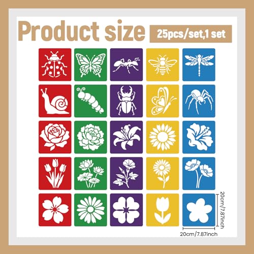 CUTHOLLOW 25 PCS Flowers and Insects Painting Shape Stencils Sets - style: 25pcs-Flowers and Insects Patterns
