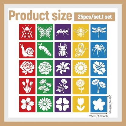 CUTHOLLOW 25 PCS Flowers and Insects Painting Shape Stencils Sets - style: 25pcs-Flowers and Insects Patterns