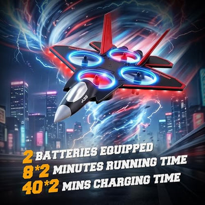 BEZGAR RC Fighter Jet Toy, RC Plane with LED Lights & 360° Flip, Red - color: Red