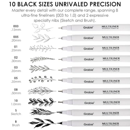 Grabie Micro Fineliner Pens, 10 Waterproof Black Drawing Pens - color: 10-Black