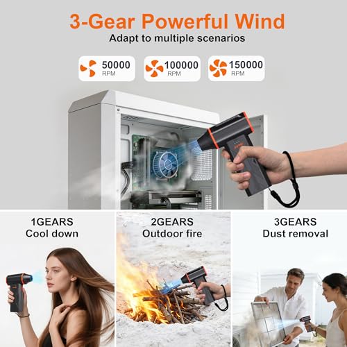 Compressed Air Duster,150000RPM High Speed brushless Motor Mini Blower - color: Black