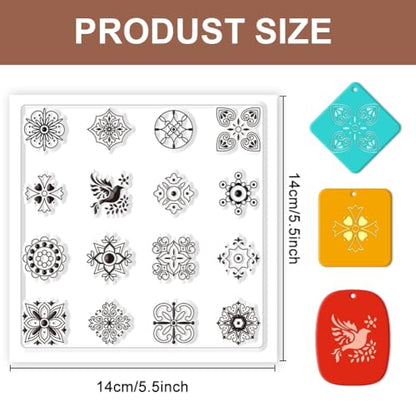 CHGCRAFT Polymer Clay Texture Sheets Boho Polymer Clay Texture Mat Silicone Texture Stamp Clay Modeling Pattern Pad Silicone Clay Texture Mat for Making Earrings Jewerly 5.5x5.5inch - style: Boho