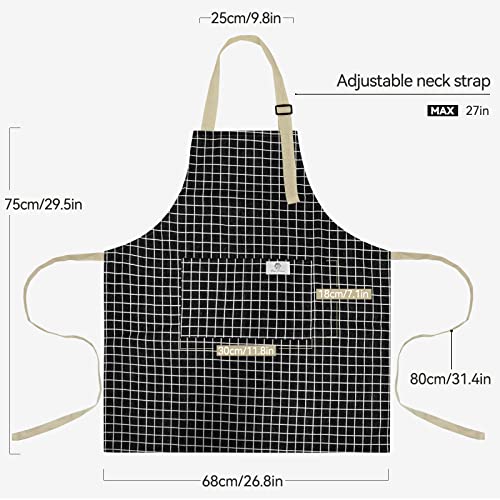 NLUS 2 Pack Kitchen Cooking Aprons, Adjustable Bib Waterproof Chef Apron with 2 Pockets for Men Women(Grey Stripe/Black Plaid) - color: Grey/Black