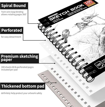 FIXSMITH 5.5"X8.5" Sketch Book,100 Sheets (68 lb/100gsm) Sketchbook - color: Black, size: 5.5"x8.5"-1 Pack