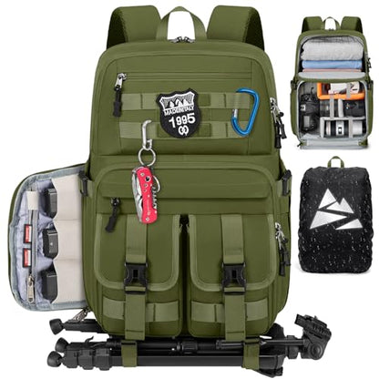RAINSMORE Camera Backpack, DSLR/SLR/Mirrorless Camera Bag for Photographers - color: Army Green