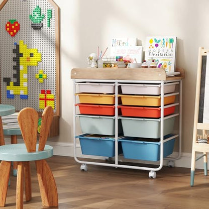 DREAMADE Rolling Storage Cart, 10-Drawer Utility Cart w/Tabletop, Rainbow - color: Rainbow