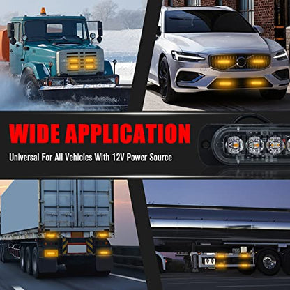 6LED Car Truck Emergency Beacon Warning Hazard Flash Strobe Light Amber/Amber 4-pack - color: Amber Amber