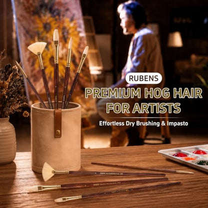 rubens Oil Paint Brush Set, 5 Pcs Natural Hog Bristle Paint Brushes
