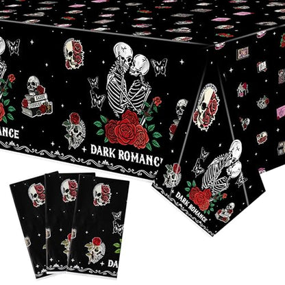 3Pcs Dark Romance Party Tablecloths Skull Rose Table Decoration - color: Dark Romance