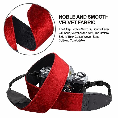 Padwa Lifestyle Velvet Camera Strap - 2" Double Layer Full Grain Cowhide Leather Head Camera Straps for Photographers,Unique Soft Velvet Fabric with Quick Release fits all Cameras - Ruby Red - color: Red Ruby