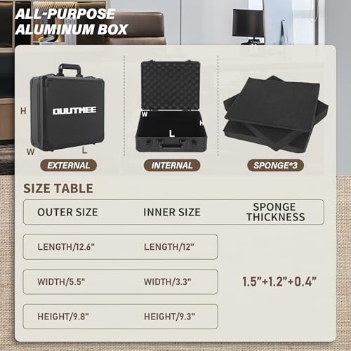 12.6 Inch Carrying Case with Customizable Pre-Diced Foam - size: 12.6x9.8x5.5 Inch