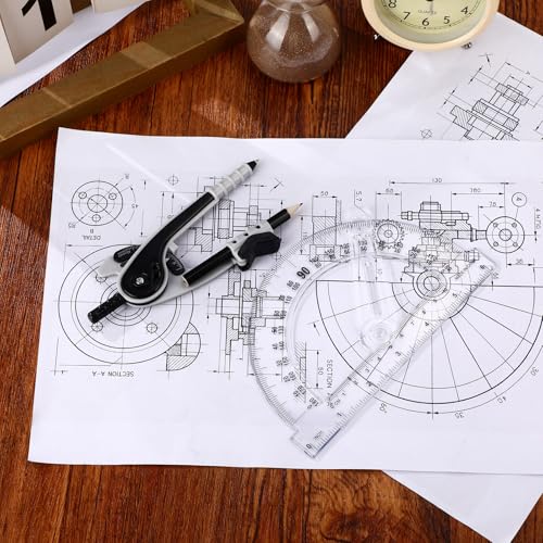 Zonon 2 Pcs Protractor and Compass Set, Swing Arm Protractor, Black Clear - color: Black