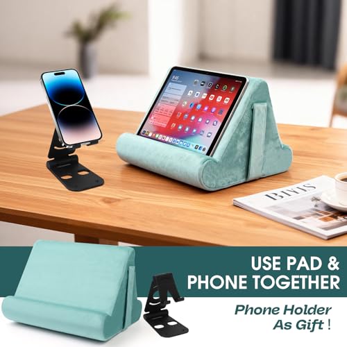 Multi-Angle Tablet Stand with Soft Pad Cushion and Net Pocket - Universal Phone and Pad Holder for Lap, Knee, Sofa and Bed (Light Blue) - color: Light Blue
