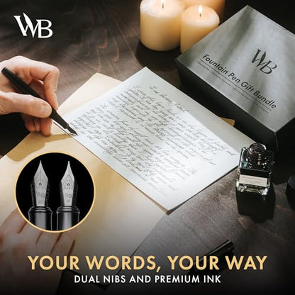 Wordsworth & Black Fountain Pen Gift Set, Medium & Extra Fine Nib,All Black - color: All Black