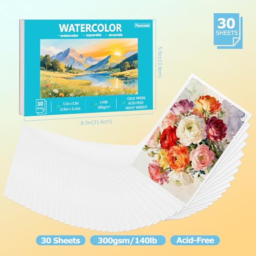 Pacocoast Small Watercolor Sketchbook 5.5"x8.5", 30 Sheets 140lb/300gsm - color: Teal, size: 5.5"x8.5"